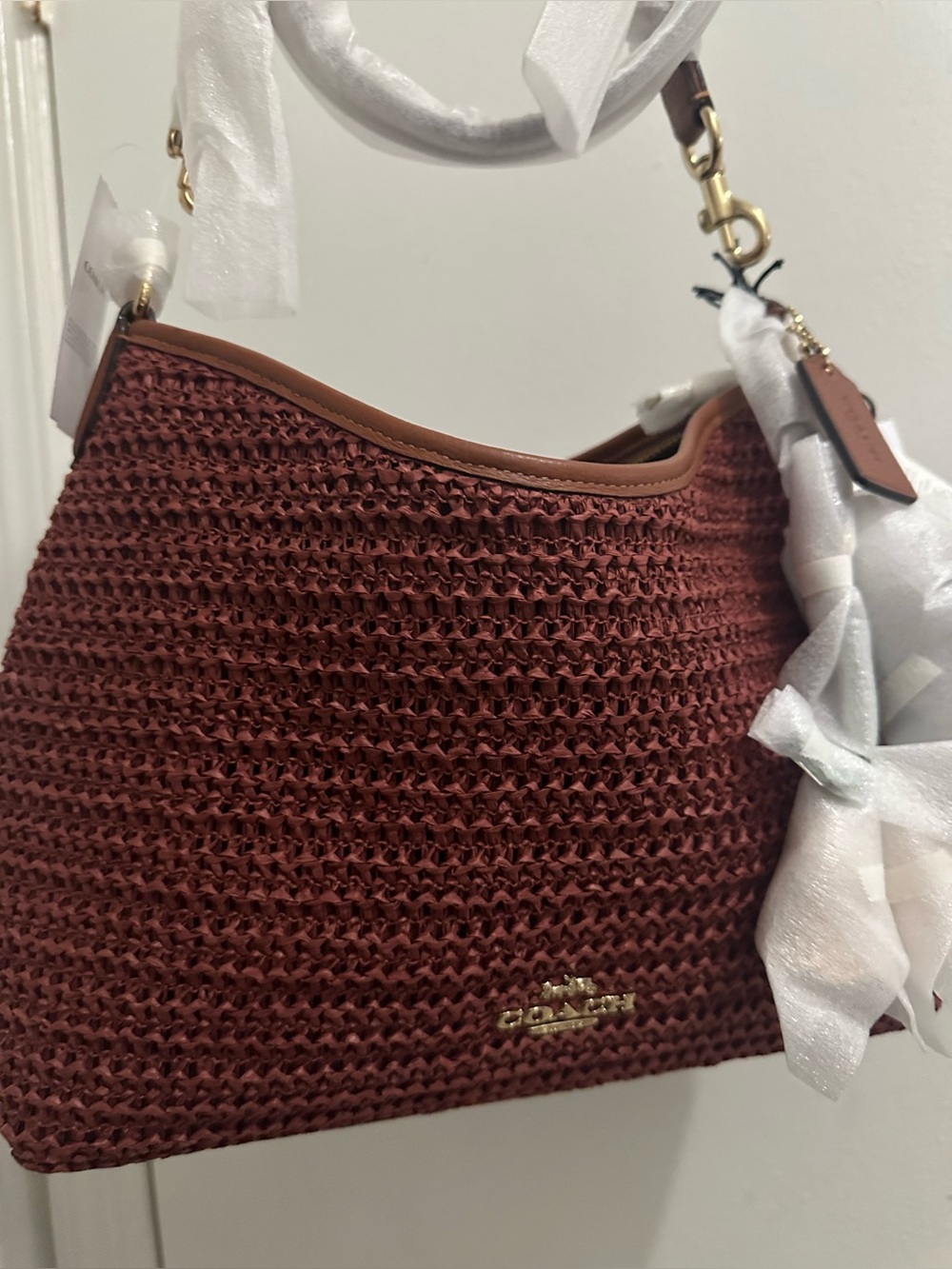 NWT Coach Laurel Shoulder Bag With Charms CES23 Straw/Gold/Russet - Picture 7 of 14